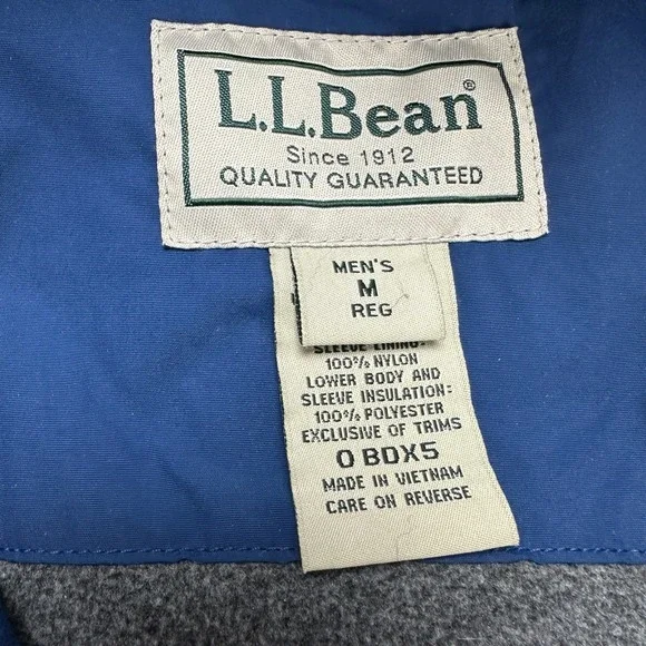 VTG LL Bean Men's Nylon Full Zip Insulated Hooded Jacket Blue Size Medium Blue‎